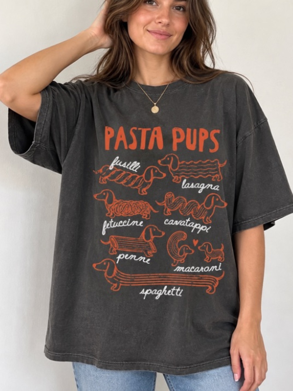 Pasta Pups Graphic Dog T-Shirt, Pasta Lover Tee, Wiener Dog Shirt